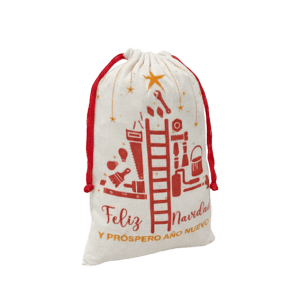 Saco de tela cruda personalizado bolsa con cordon ajustable estampado navidad corporativo