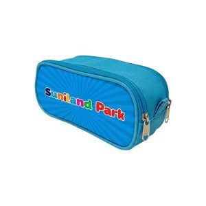 Estuche cartuchera azul doble cierre personalizado con logo Suniland Park fabrica caracas
